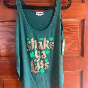 Tipsy Elves Dark Green Tank Top with Gold Text and Green Shamrocks